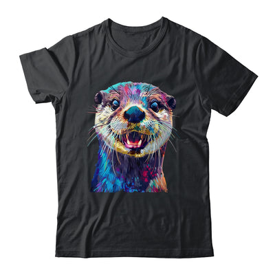 Otter Face Colorful River Sea Animal Art Lover Cute Black Shirt & Tank Top | teecentury