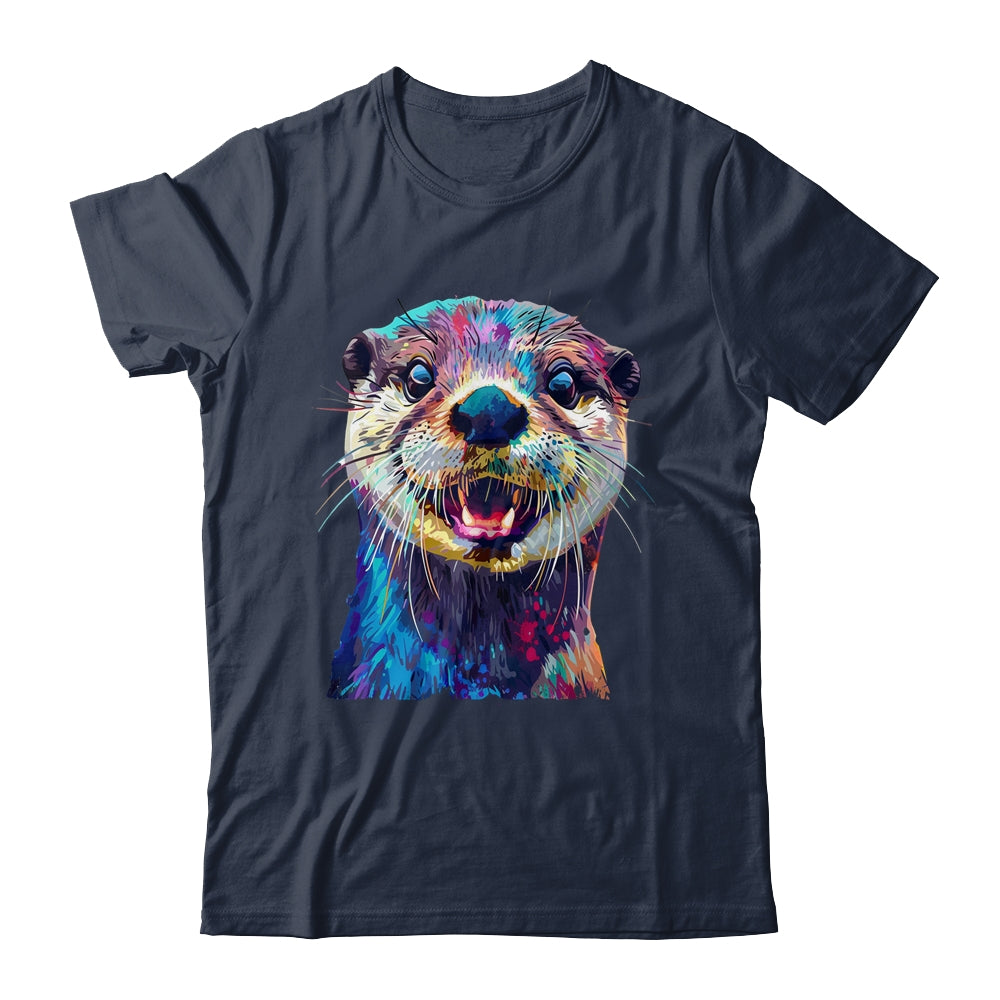 Otter Face Colorful River Sea Animal Art Lover Cute Black Shirt & Tank Top | teecentury