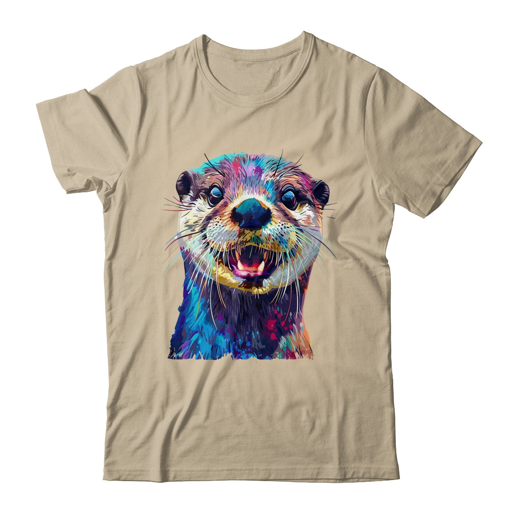 Otter Face Colorful River Sea Animal Art Lover Cute Black Shirt & Tank Top | teecentury