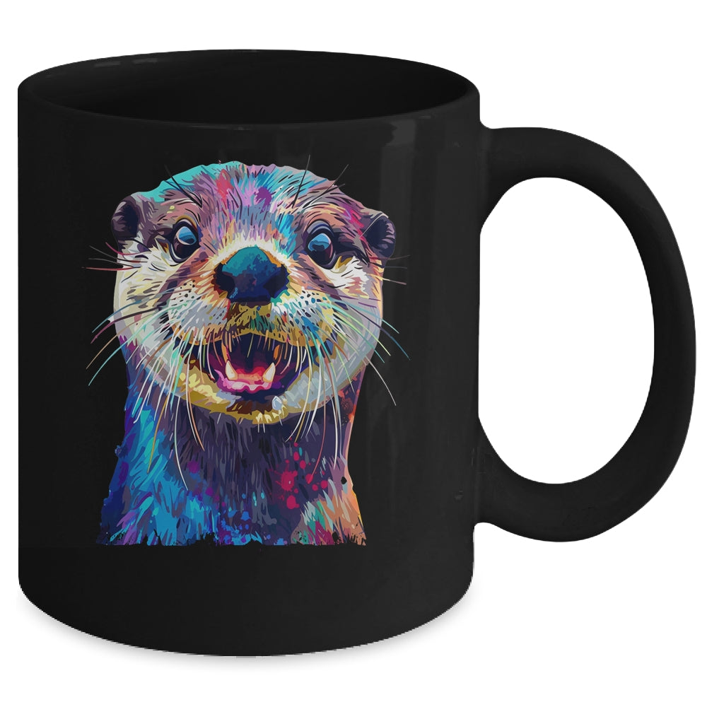 Otter Face Colorful River Sea Animal Art Lover Cute Black Mug | teecentury
