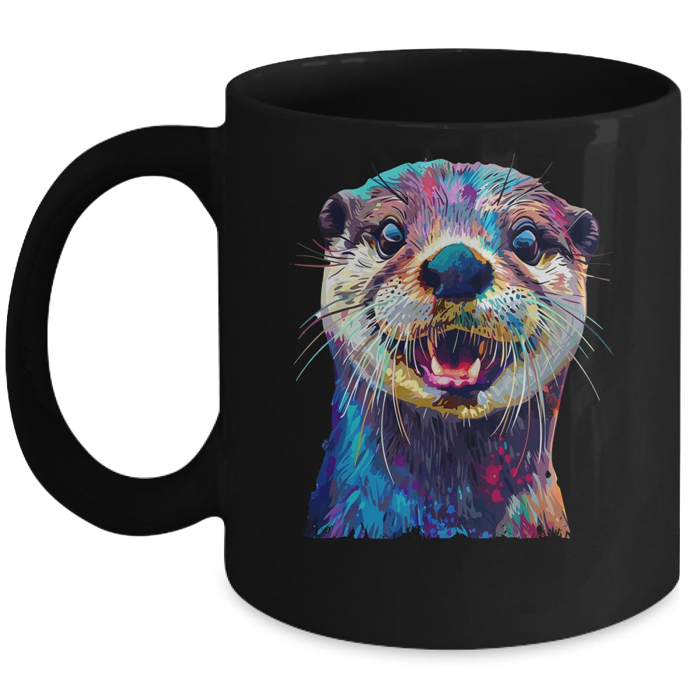 Otter Face Colorful River Sea Animal Art Lover Cute Black Mug | teecentury