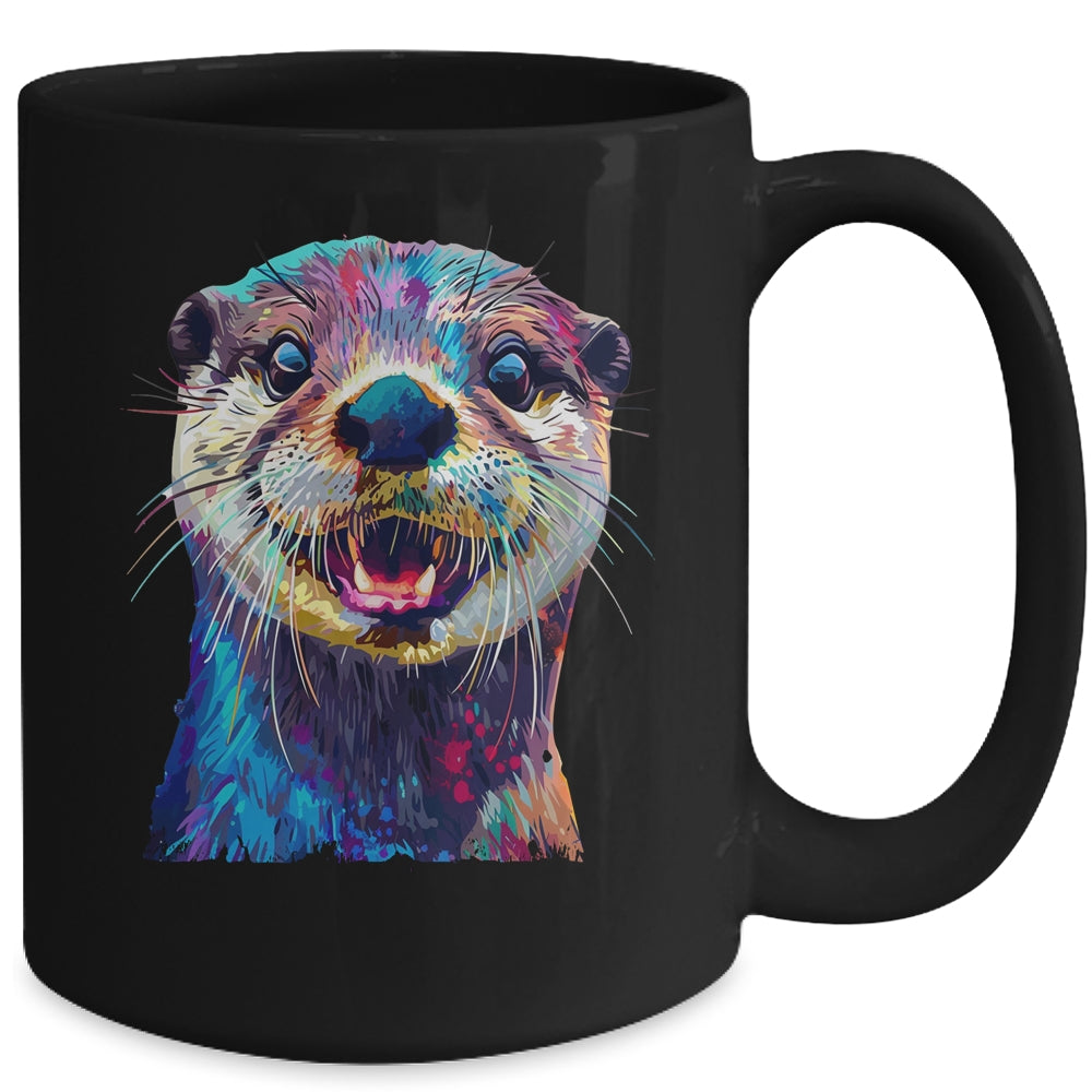 Otter Face Colorful River Sea Animal Art Lover Cute Black Mug | teecentury