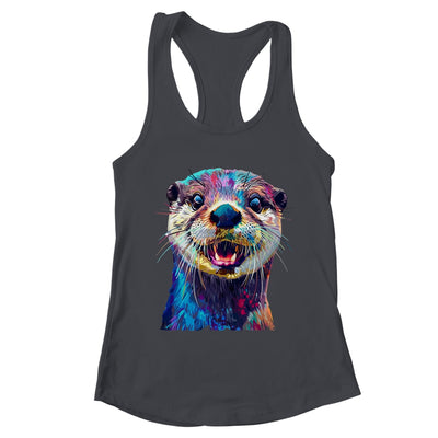 Otter Face Colorful River Sea Animal Art Lover Cute Black Shirt & Tank Top | teecentury