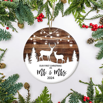 Our First Christmas As Mr And Mrs 2022 Deer Christmas Tree For Wedding Newlywed Couple Christmas Tree Ornament Ornament | Teecentury.com