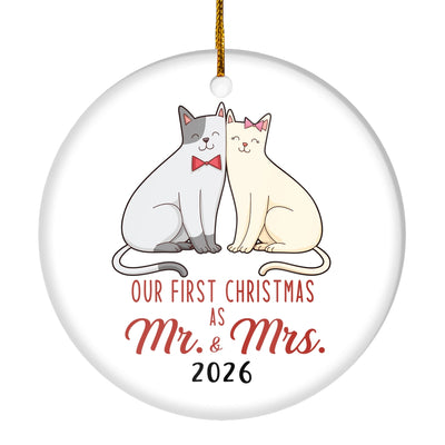 Our First Christmas As Mr And Mrs 2025 Cat For Wedding Newlywed Couple (17) 2025 Christmas Tree Ornament | teecentury