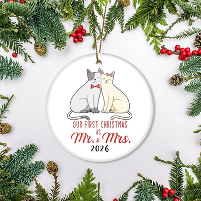 Our First Christmas As Mr And Mrs 2025 Cat For Wedding Newlywed Couple (17) 2025 Christmas Tree Ornament | teecentury