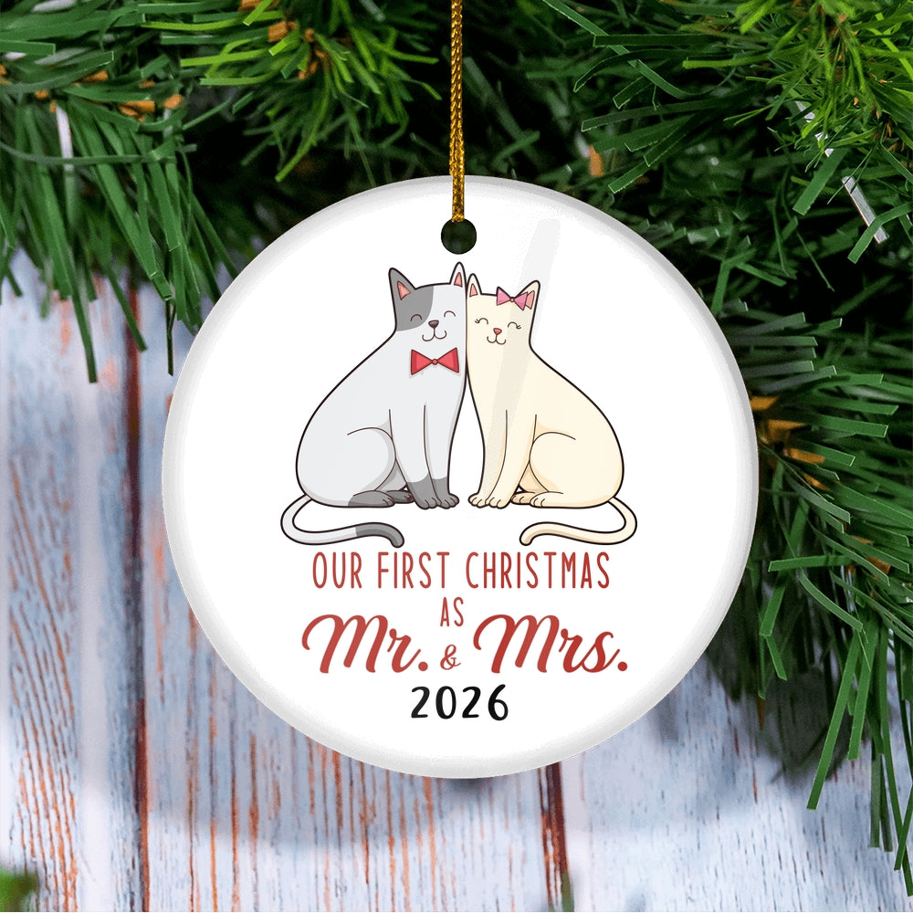 Our First Christmas As Mr And Mrs 2025 Cat For Wedding Newlywed Couple (17) 2025 Christmas Tree Ornament | teecentury