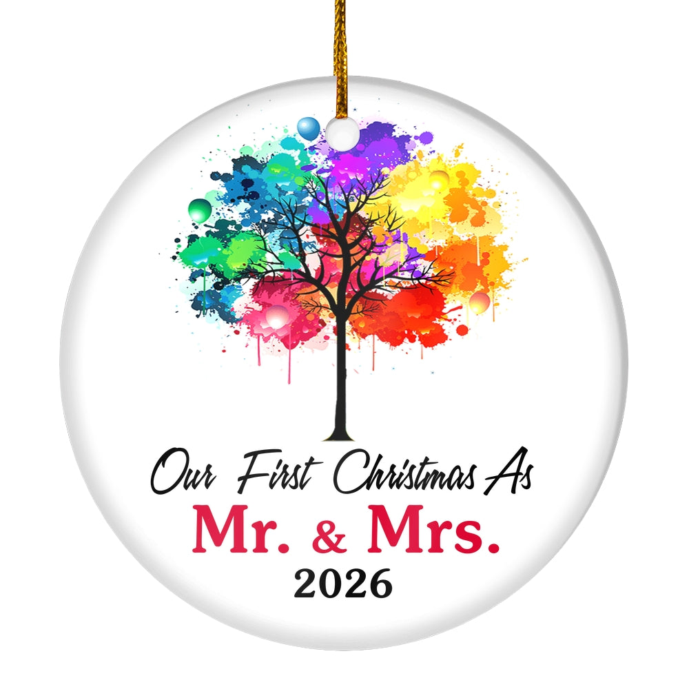 Our First Christmas As Mr And Mrs 2025 Colorful Tree For Wedding Newlywed Couple (16) 2025 Christmas Tree Ornament | teecentury