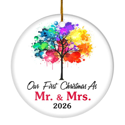 Our First Christmas As Mr And Mrs 2025 Colorful Tree For Wedding Newlywed Couple (16) 2025 Christmas Tree Ornament | teecentury