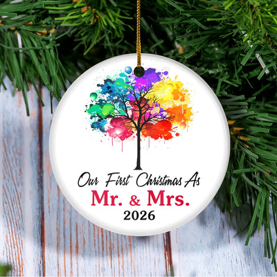 Our First Christmas As Mr And Mrs 2025 Colorful Tree For Wedding Newlywed Couple (16) 2025 Christmas Tree Ornament | teecentury