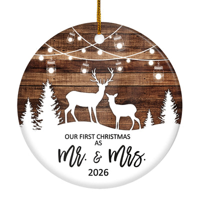 Our First Christmas As Mr And Mrs 2025 Deer Tree For Wedding Newlywed Couple Christmas Tree Ornament | teecentury