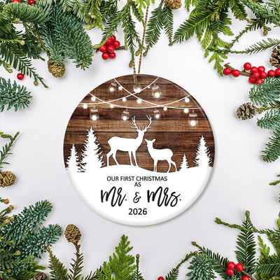 Our First Christmas As Mr And Mrs 2025 Deer Tree For Wedding Newlywed Couple Christmas Tree Ornament | teecentury