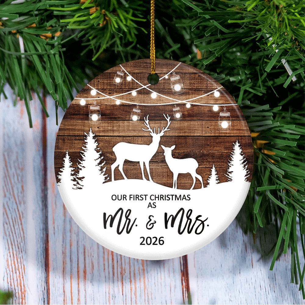 Our First Christmas As Mr And Mrs 2025 Deer Tree For Wedding Newlywed Couple Christmas Tree Ornament | teecentury