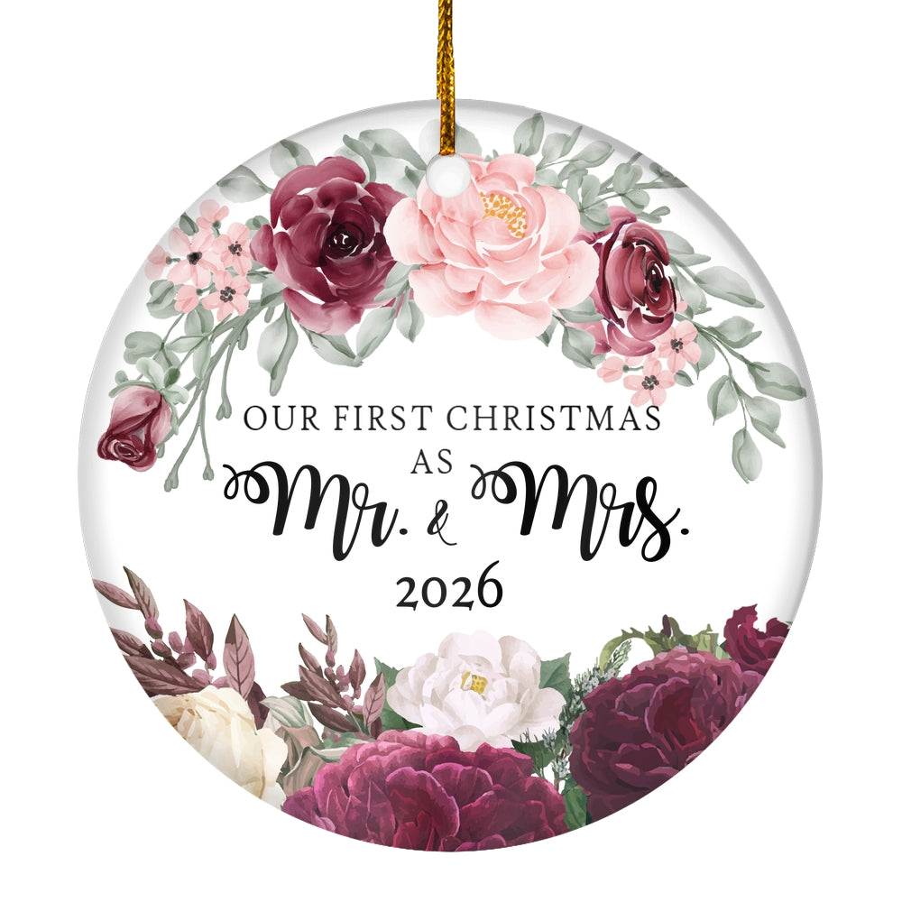Our First Christmas As Mr And Mrs 2025 Flower For Wedding Newlywed Couple (11) 2025 Christmas Tree Ornament | teecentury