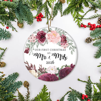 Our First Christmas As Mr And Mrs 2025 Flower For Wedding Newlywed Couple (11) 2025 Christmas Tree Ornament | teecentury