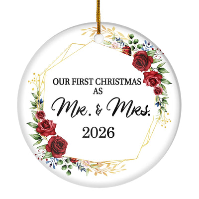 Our First Christmas As Mr And Mrs 2025 Flower For Wedding Newlywed Couple (12) 2025 Christmas Tree Ornament | teecentury