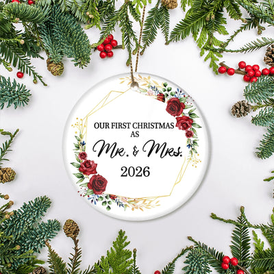 Our First Christmas As Mr And Mrs 2025 Flower For Wedding Newlywed Couple (12) 2025 Christmas Tree Ornament | teecentury