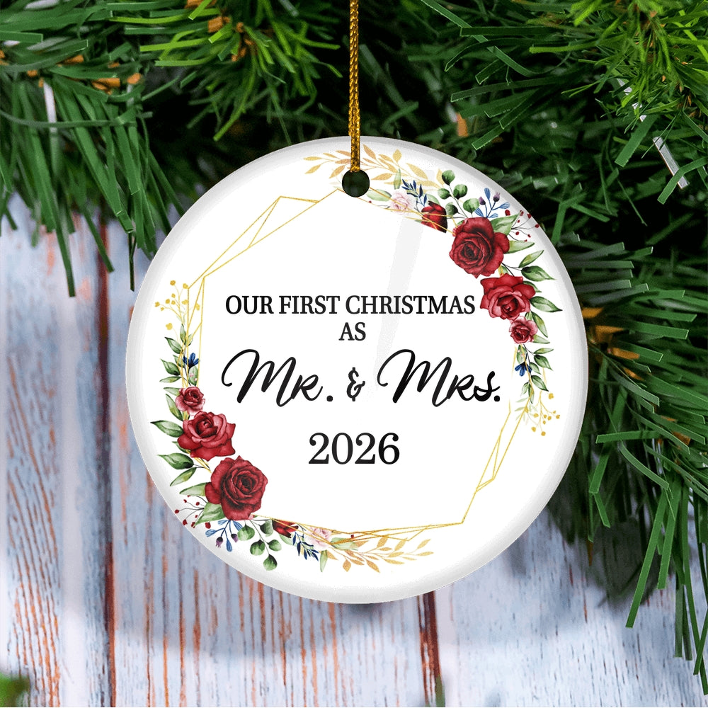 Our First Christmas As Mr And Mrs 2025 Flower For Wedding Newlywed Couple (12) 2025 Christmas Tree Ornament | teecentury