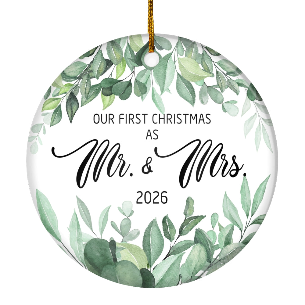 Our First Christmas As Mr And Mrs 2025 Flower Leaf For Wedding Newlywed Couple (14) 2025 Christmas Tree Ornament | teecentury