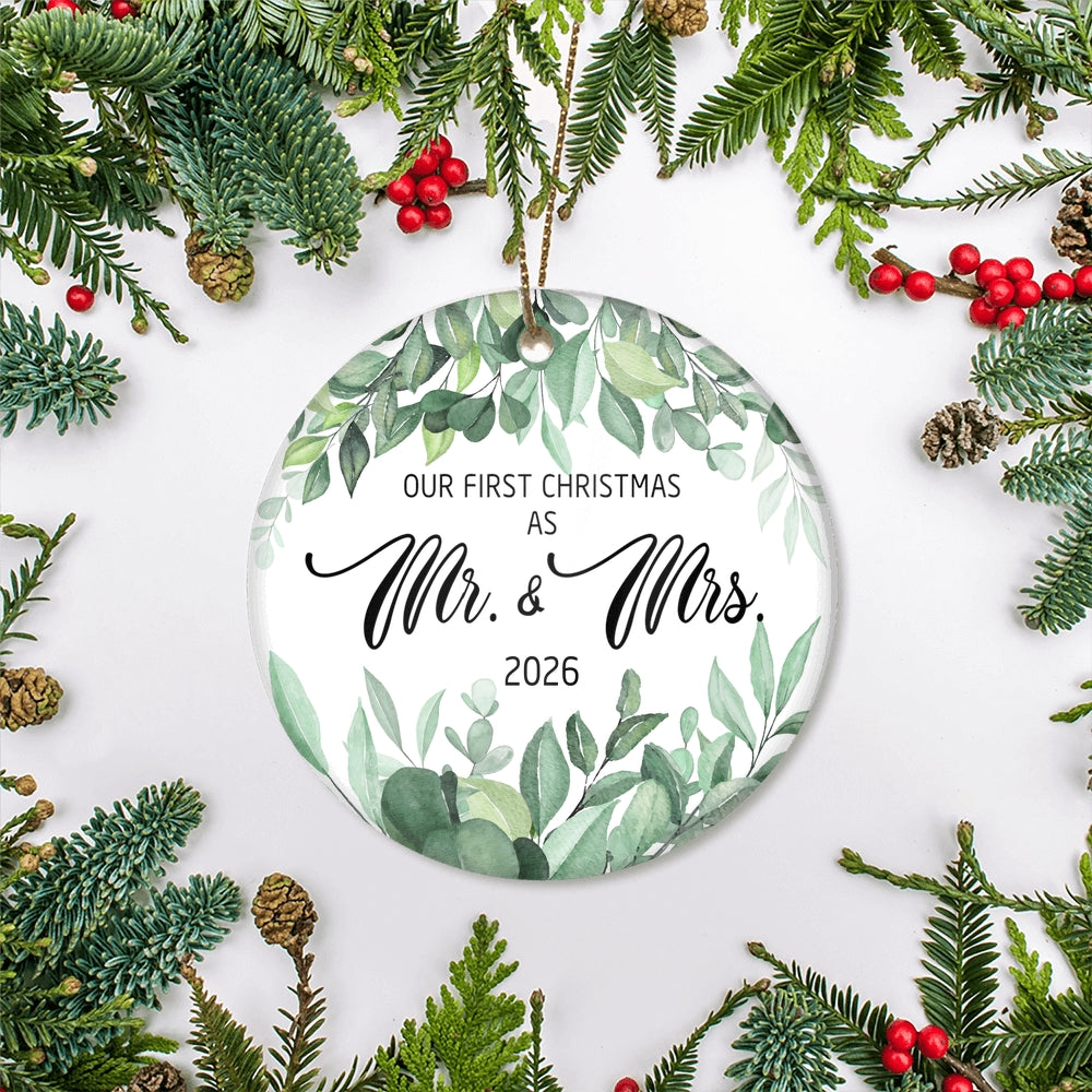 Our First Christmas As Mr And Mrs 2025 Flower Leaf For Wedding Newlywed Couple (14) 2025 Christmas Tree Ornament | teecentury