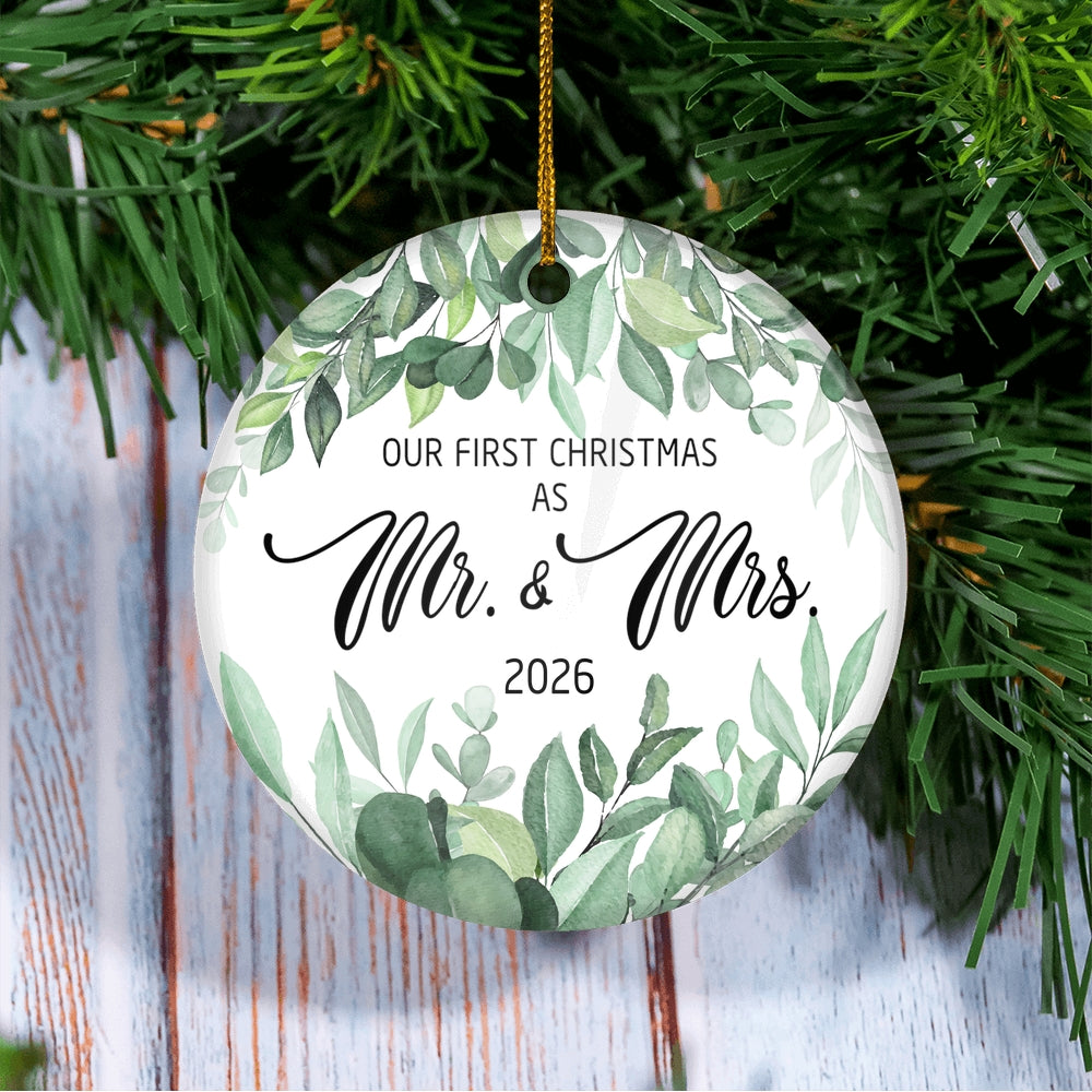 Our First Christmas As Mr And Mrs 2025 Flower Leaf For Wedding Newlywed Couple (14) 2025 Christmas Tree Ornament | teecentury