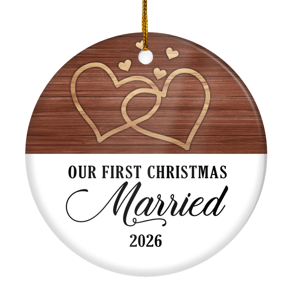 Our First Christmas As Mr And Mrs 2025 White Brown Wood For Wedding Newlywed Couple 2025 Christmas Tree Ornament | teecentury