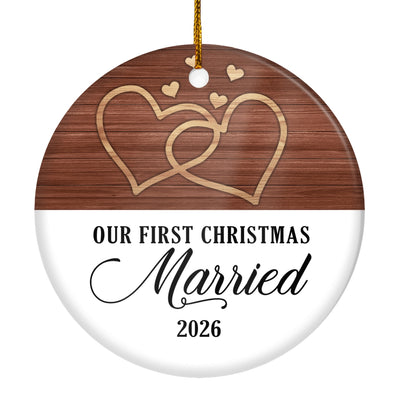 Our First Christmas As Mr And Mrs 2025 White Brown Wood For Wedding Newlywed Couple 2025 Christmas Tree Ornament | teecentury