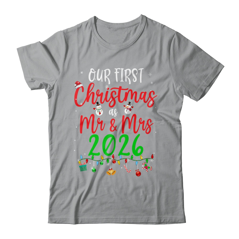 Our First Christmas As Mr Mrs 2026 Funny Christmas Couples Shirt & Sweatshirt | teecentury