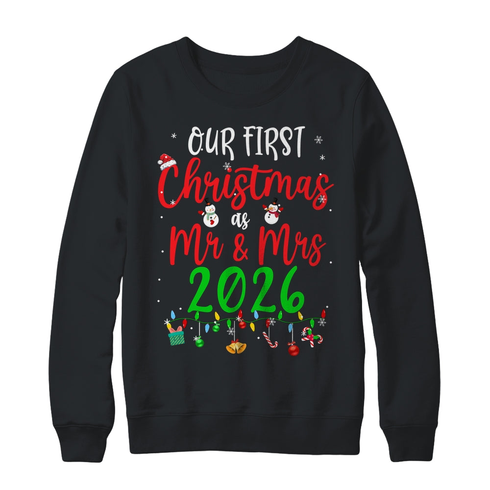 Our First Christmas As Mr Mrs 2026 Funny Christmas Couples Shirt & Sweatshirt | teecentury
