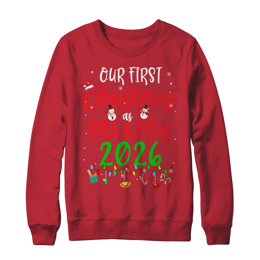 Our First Christmas As Mr Mrs 2026 Funny Christmas Couples Shirt & Sweatshirt | teecentury