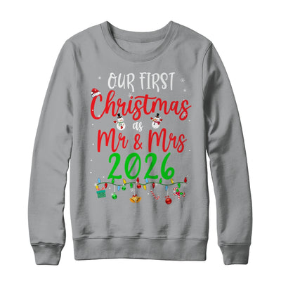 Our First Christmas As Mr Mrs 2026 Funny Christmas Couples Shirt & Sweatshirt | teecentury