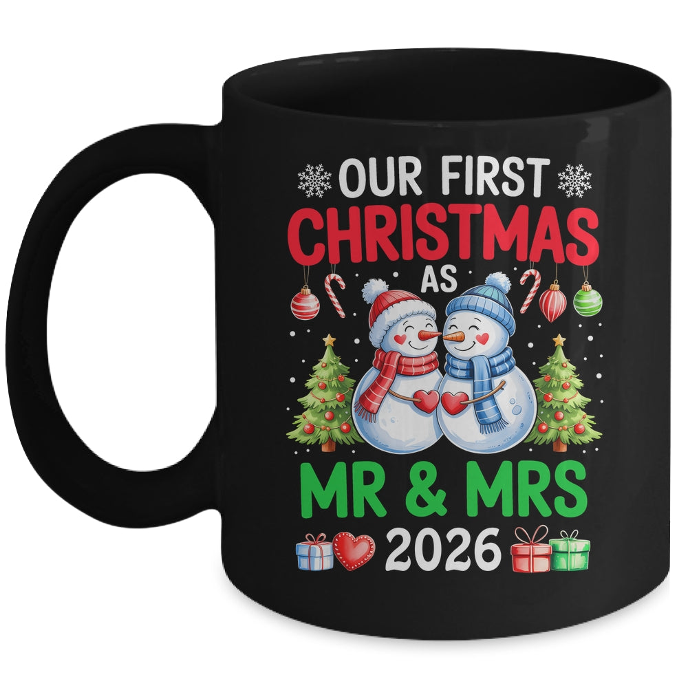 Our First Christmas As Mr & Mrs 2026 Snowman Couple Matching Mug | teecentury