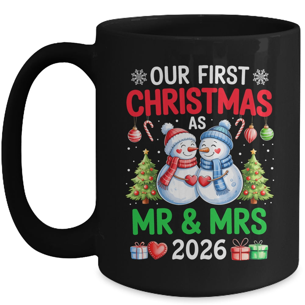 Our First Christmas As Mr & Mrs 2026 Snowman Couple Matching Mug | teecentury