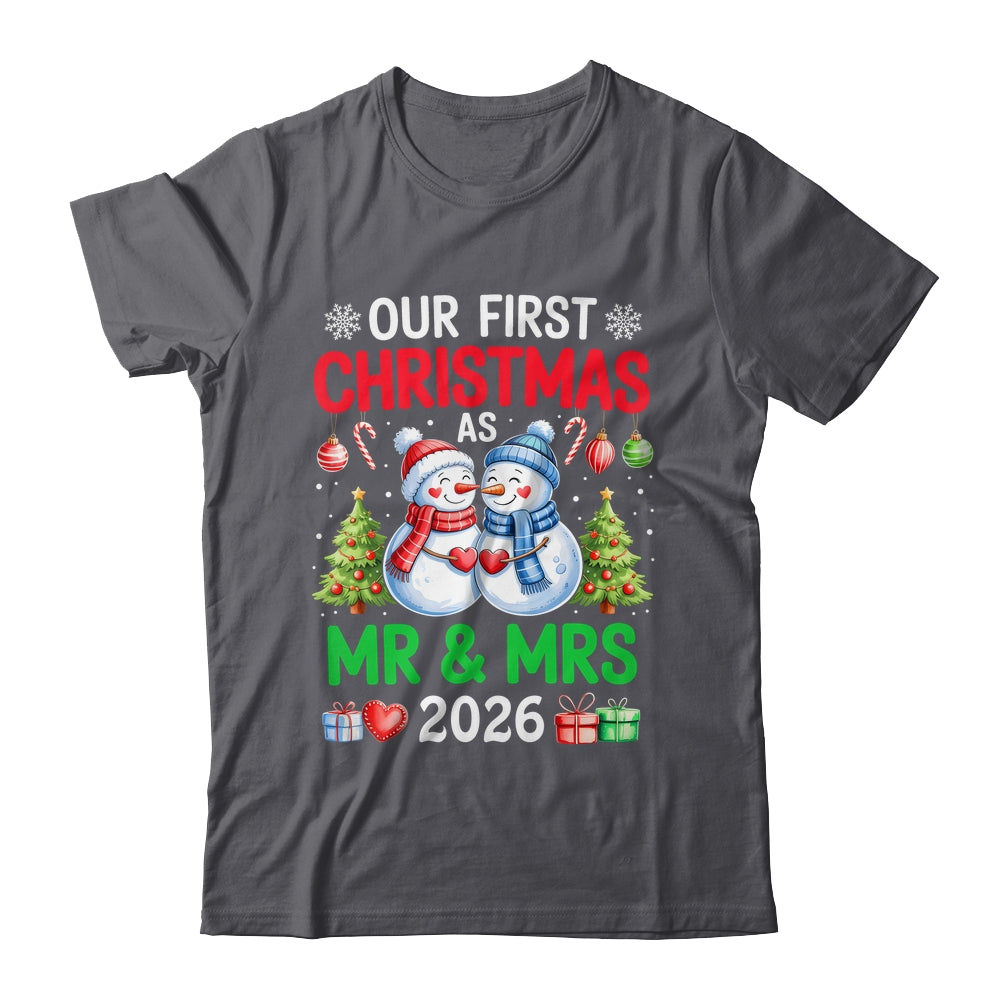 Our First Christmas As Mr & Mrs 2026 Snowman Couple Matching Shirt & Sweatshirt | teecentury
