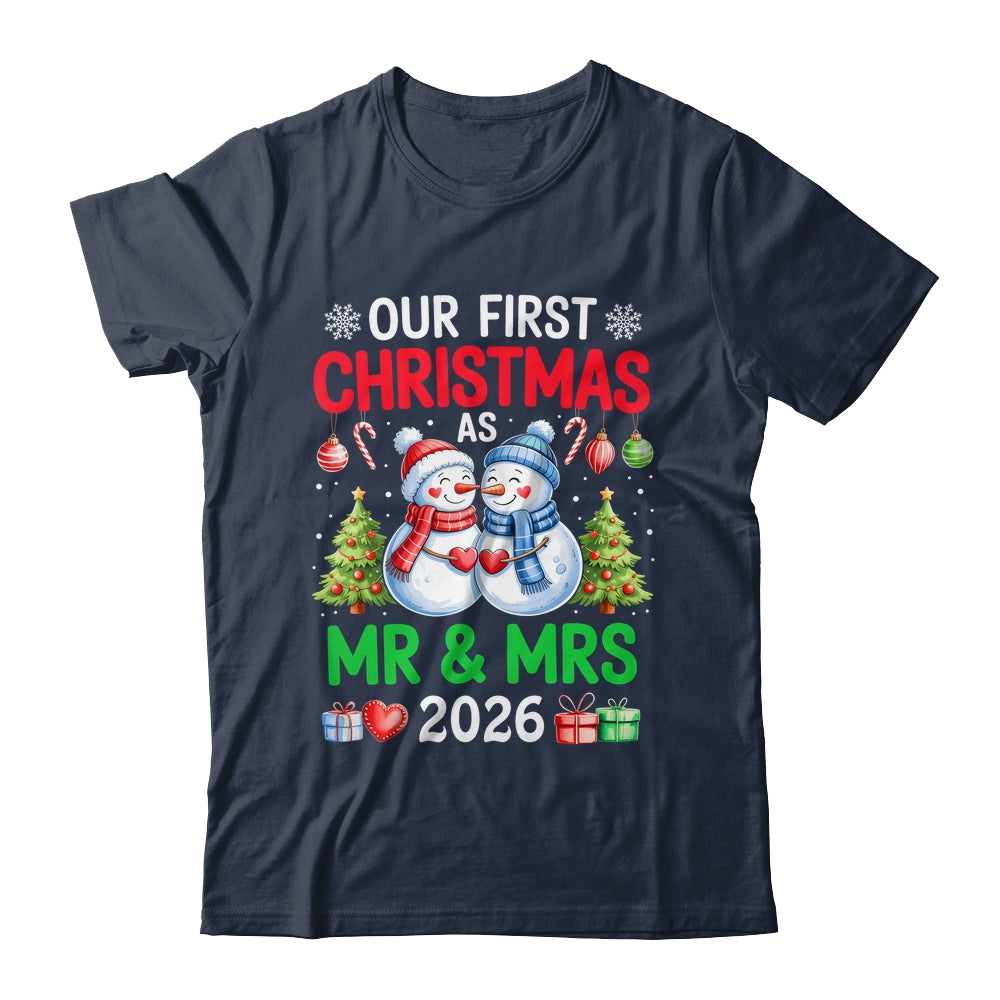 Our First Christmas As Mr & Mrs 2026 Snowman Couple Matching Shirt & Sweatshirt | teecentury