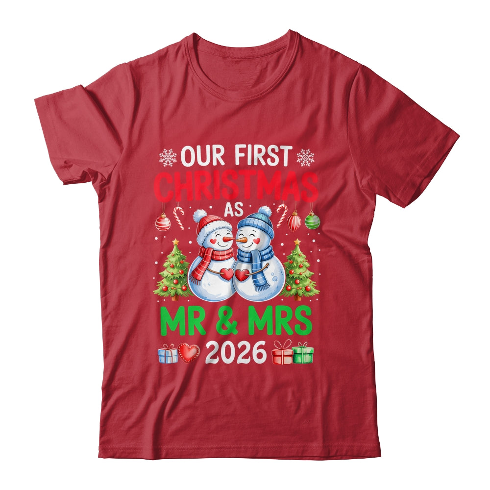 Our First Christmas As Mr & Mrs 2026 Snowman Couple Matching Shirt & Sweatshirt | teecentury