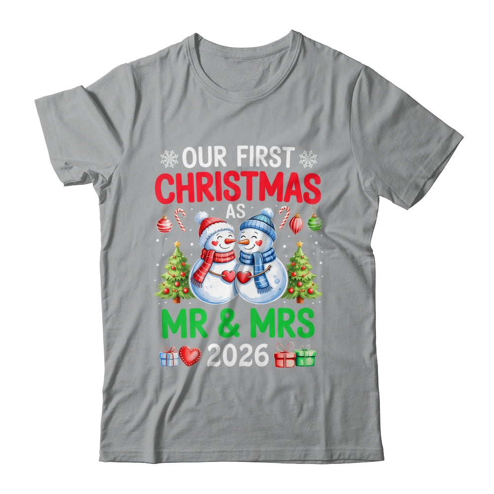 Our First Christmas As Mr & Mrs 2026 Snowman Couple Matching Shirt & Sweatshirt | teecentury