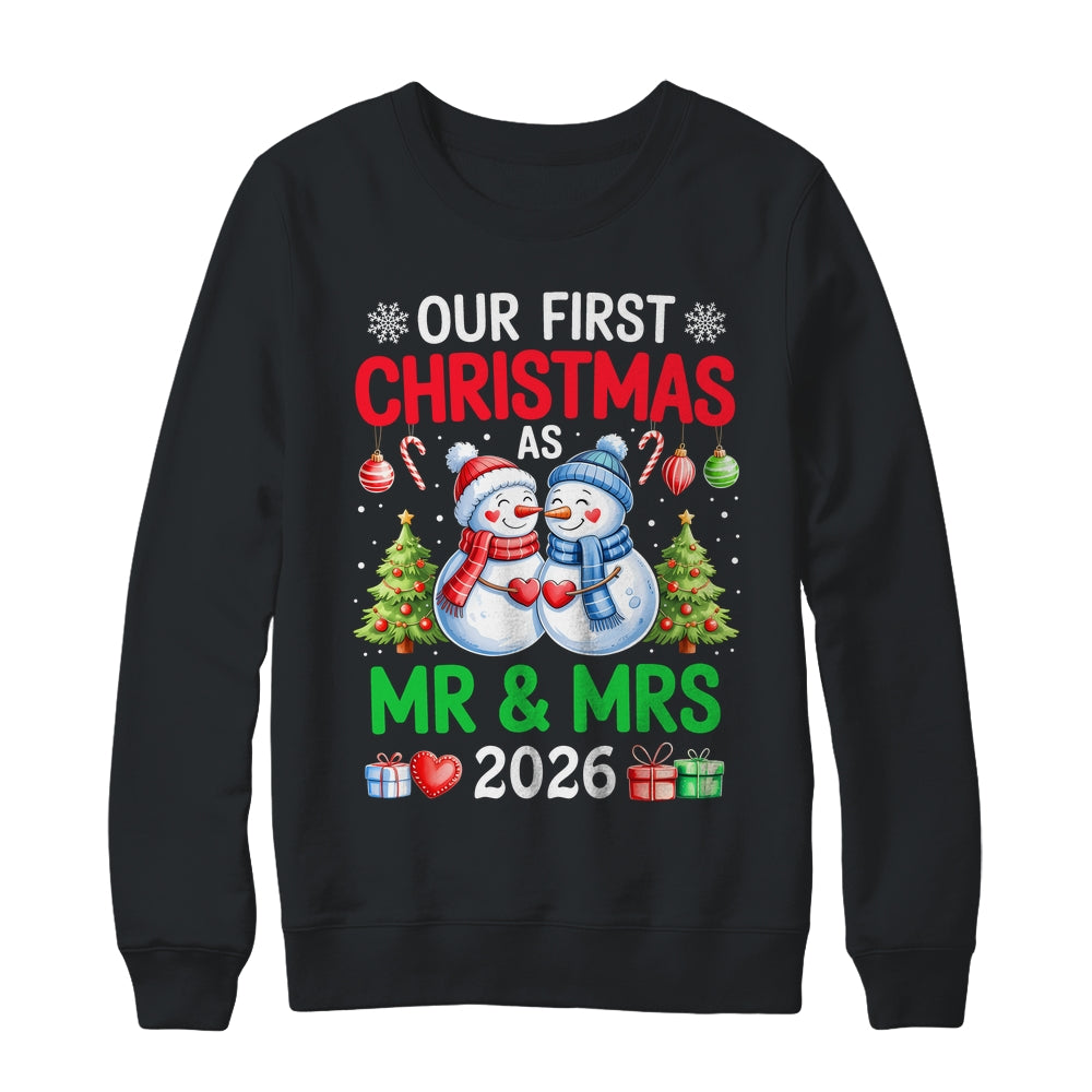 Our First Christmas As Mr & Mrs 2026 Snowman Couple Matching Shirt & Sweatshirt | teecentury