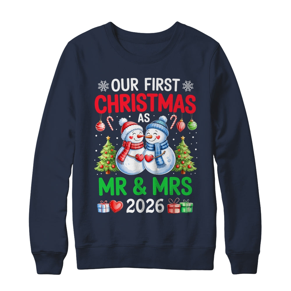 Our First Christmas As Mr & Mrs 2026 Snowman Couple Matching Shirt & Sweatshirt | teecentury