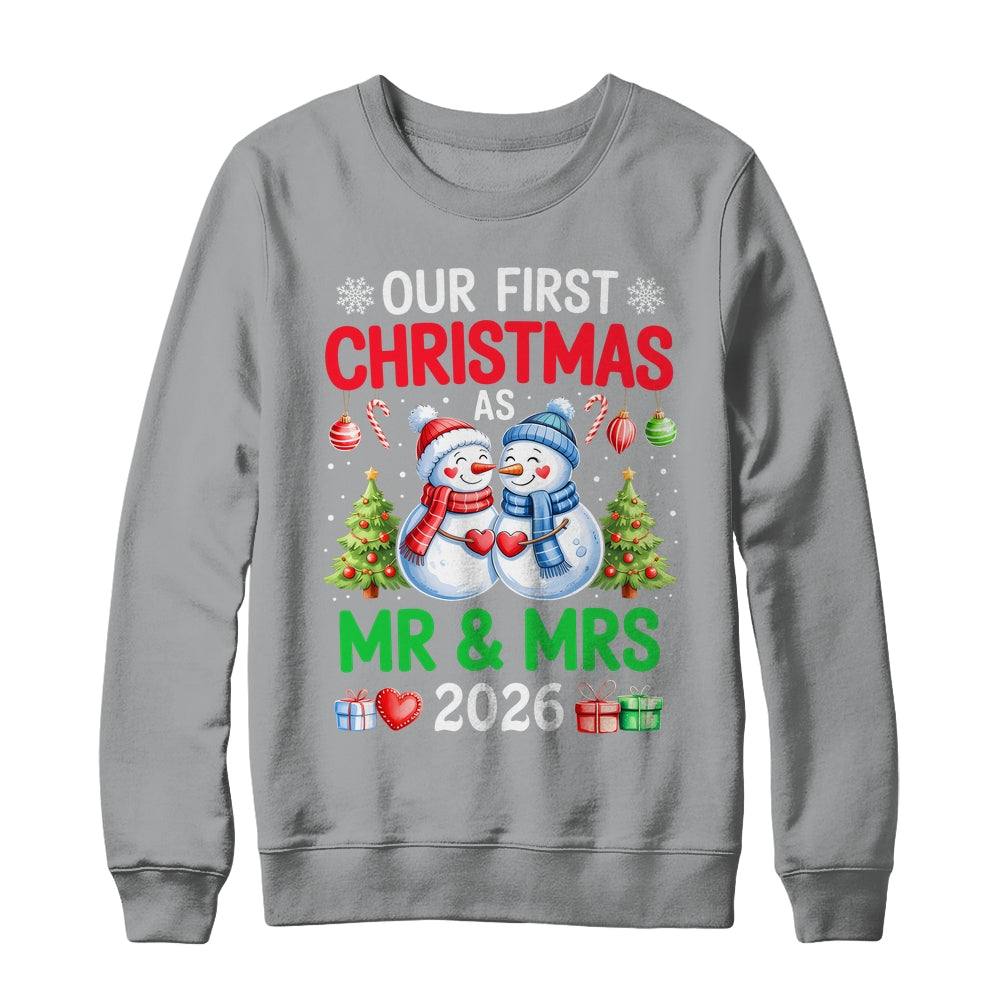 Our First Christmas As Mr & Mrs 2026 Snowman Couple Matching Shirt & Sweatshirt | teecentury