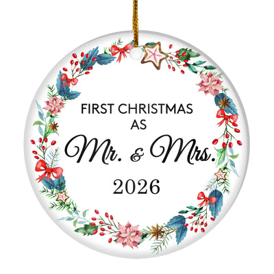 Our First Christmas As Mr and Mrs 2025 For Wedding Newlywed Couple (19) 2025 Christmas Tree Ornament | teecentury