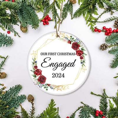 Our First Christmas Engaged 2022 Just Married Flower For Wedding Newlywed Couple (12) 2022 Christmas Tree Ornament Ornament | Teecentury.com