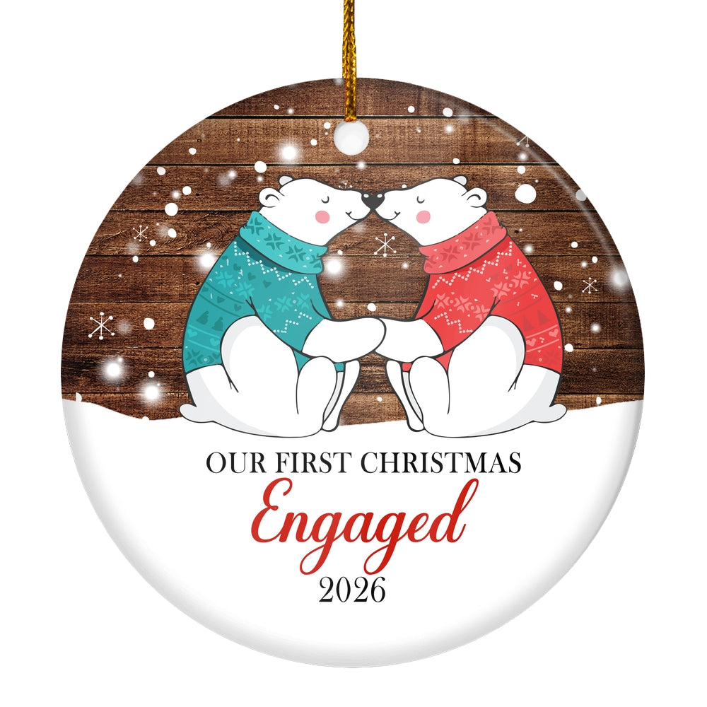 Our First Christmas Engaged 2025 Bear Christmas Tree For Wedding Newlywed Couple Tree Ornament | teecentury
