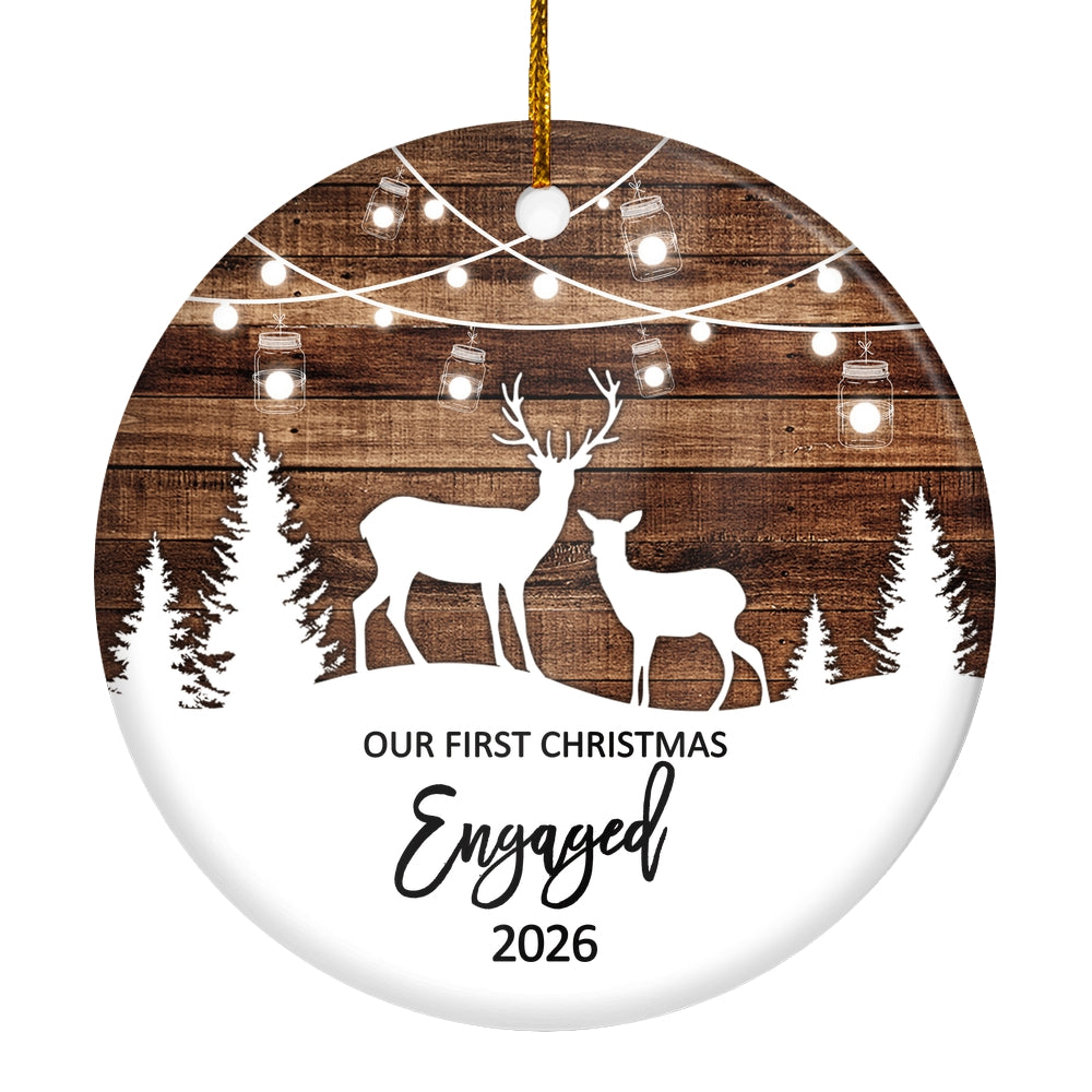Our First Christmas Engaged 2025 Just Married Deer Tree For Wedding Newlywed Couple Christmas Tree Ornament | teecentury