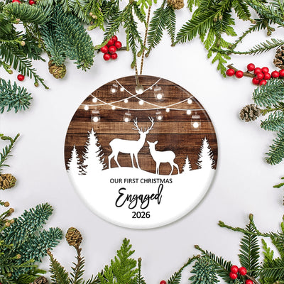 Our First Christmas Engaged 2025 Just Married Deer Tree For Wedding Newlywed Couple Christmas Tree Ornament | teecentury