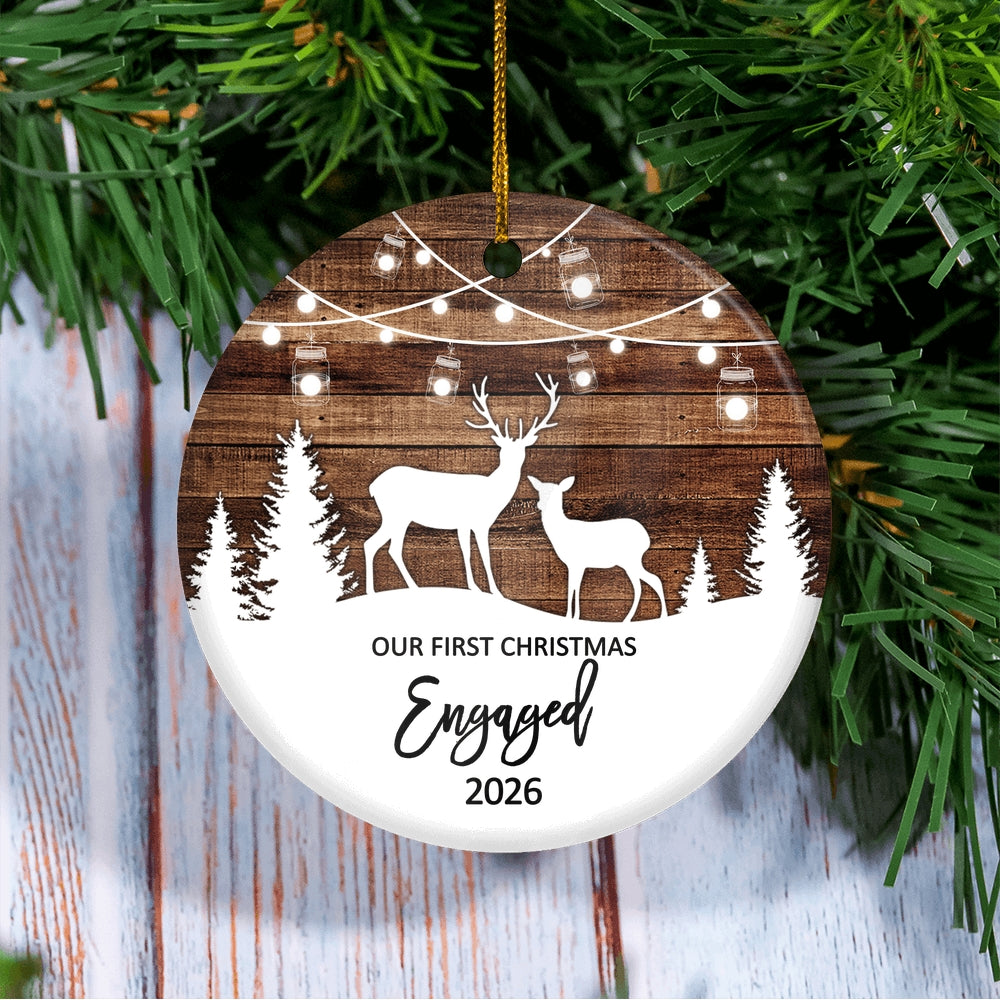 Our First Christmas Engaged 2025 Just Married Deer Tree For Wedding Newlywed Couple Christmas Tree Ornament | teecentury