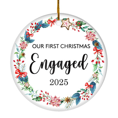 Our First Christmas Engaged 2025 Just Married For Wedding Newlywed Couple (19) 2025 Christmas Tree Ornament | teecentury