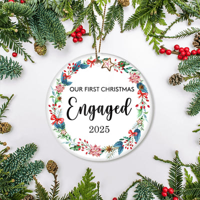 Our First Christmas Engaged 2025 Just Married For Wedding Newlywed Couple (19) 2025 Christmas Tree Ornament | teecentury