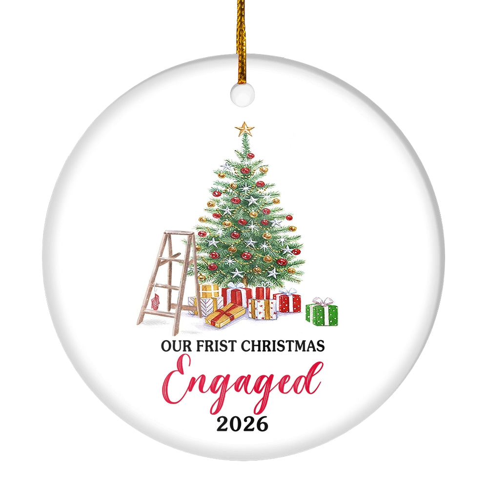 Our First Christmas Engaged 2025 Just Married Tree For Wedding Newlywed Couple 2025 Christmas Tree Ornament | teecentury
