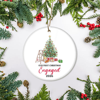 Our First Christmas Engaged 2025 Just Married Tree For Wedding Newlywed Couple 2025 Christmas Tree Ornament | teecentury